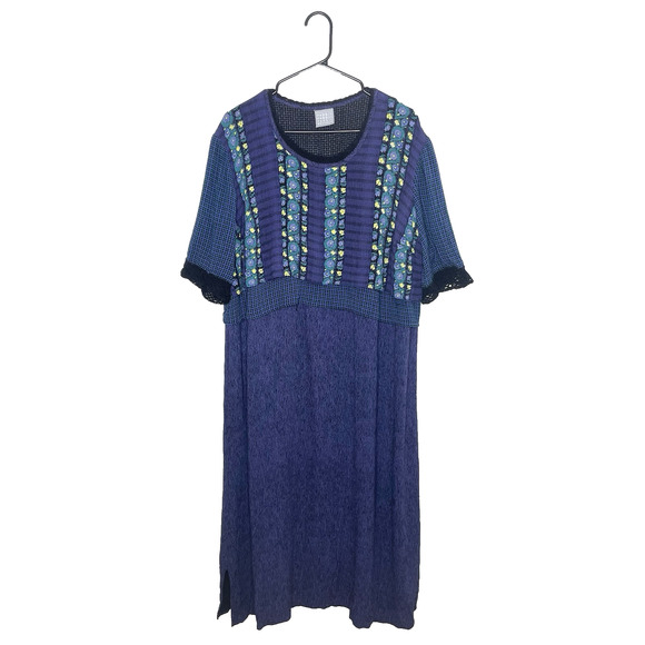 Vintage Rabbit Designs Blue Floral Cottagecore Roomy Midi Dress Women 18W USA - Picture 1 of 7